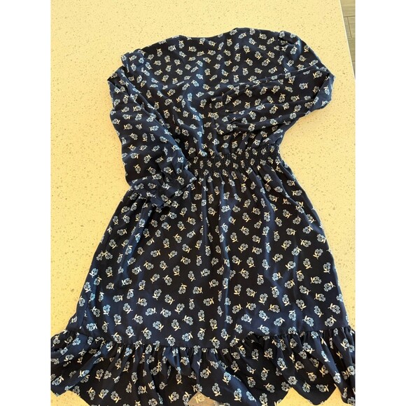 Draper James Navy Floral A-Line Dress Ruffle V-Neck Long Sleeve Short Pullover S - Picture 4 of 4